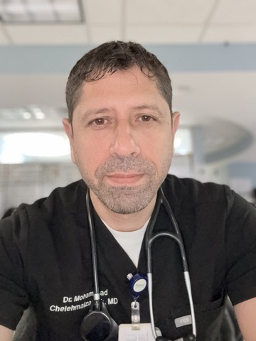 Dr. Mohammad Chelehmalzadeh, emergency physician, in scrubs